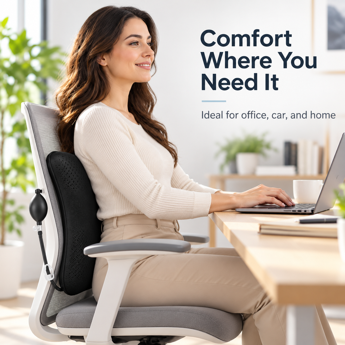 Adjustable Air Lumbar Pillow with Hand Pump – Back Cushion for Office Chair, Car & Gaming